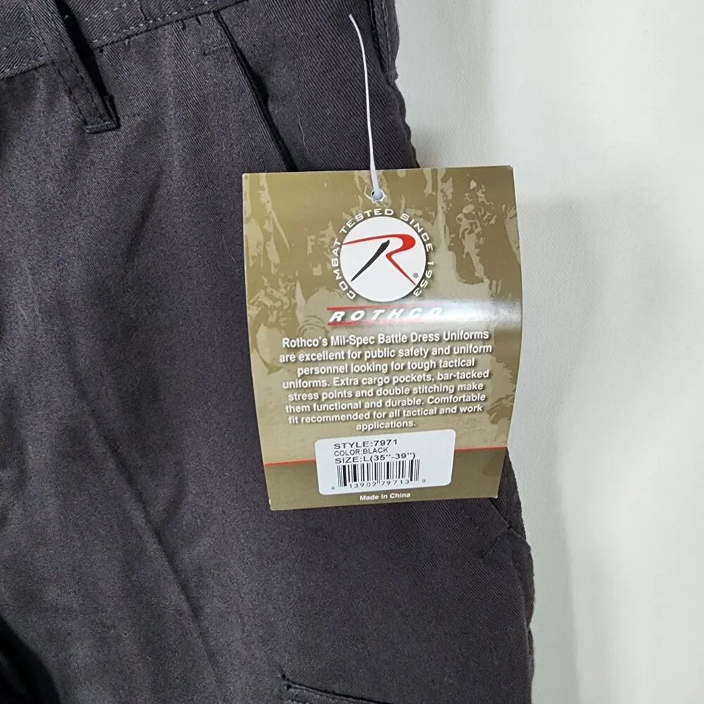 Rothco BDU Tactical Cargo Pants Mens Large Regular Black NWT Mil-Spec Combat